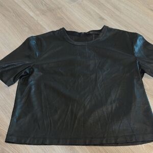 BCBGMaxAzria Black Faux Leather Short-Sleeve Top